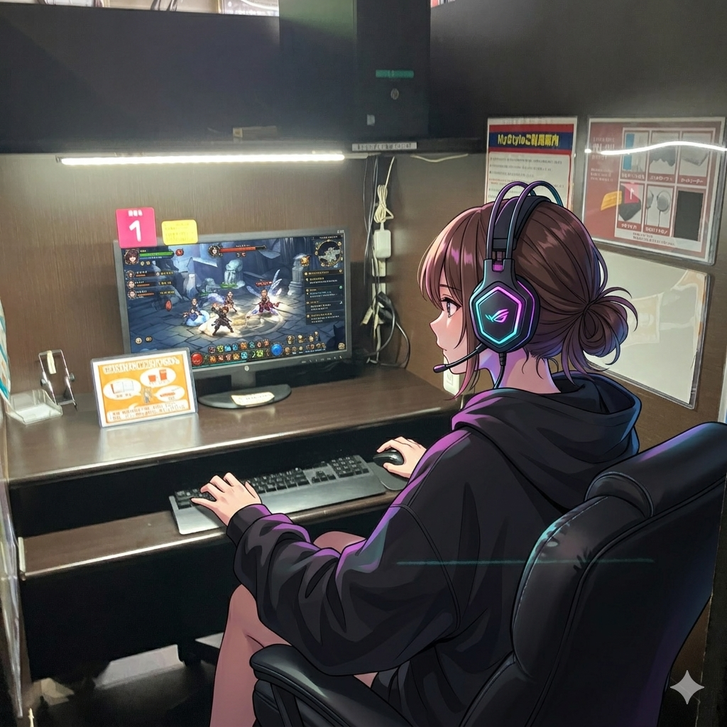春の新生活準備。椅子席でゲームとマイクロソフトでデスクワーク